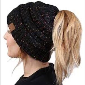 Black Confetti Pony/Messy Bun CC Beanie